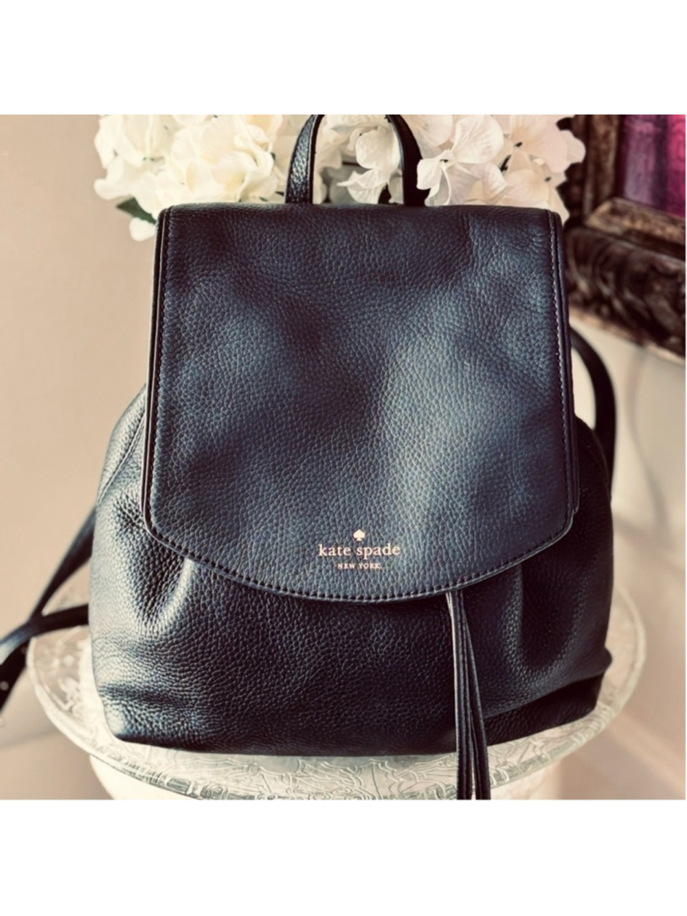 KATE SPADE MULBERRY STREET SMALL BREEZY BLACK PEBBLED LEATHER BACKPACK EUC